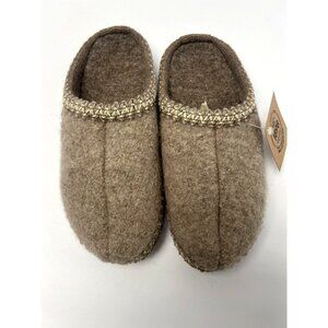 Haflinger Wool Felt Slip-On Indoor Slippers Size 38 Natural Comfy Non-Slip Soles